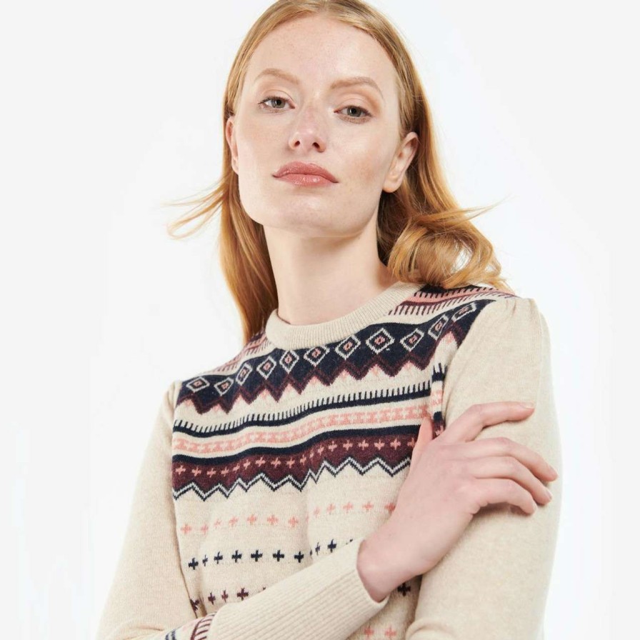 Clothing * | Online Sales Barbour Womens Birch Knit Sweatshirt Oatmeal