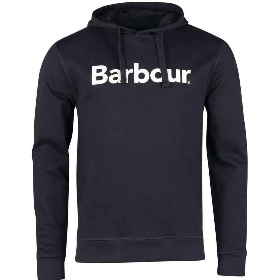 Clothing * | 100% Guarantee Barbour Mens Logo Popover Hoodie Navy