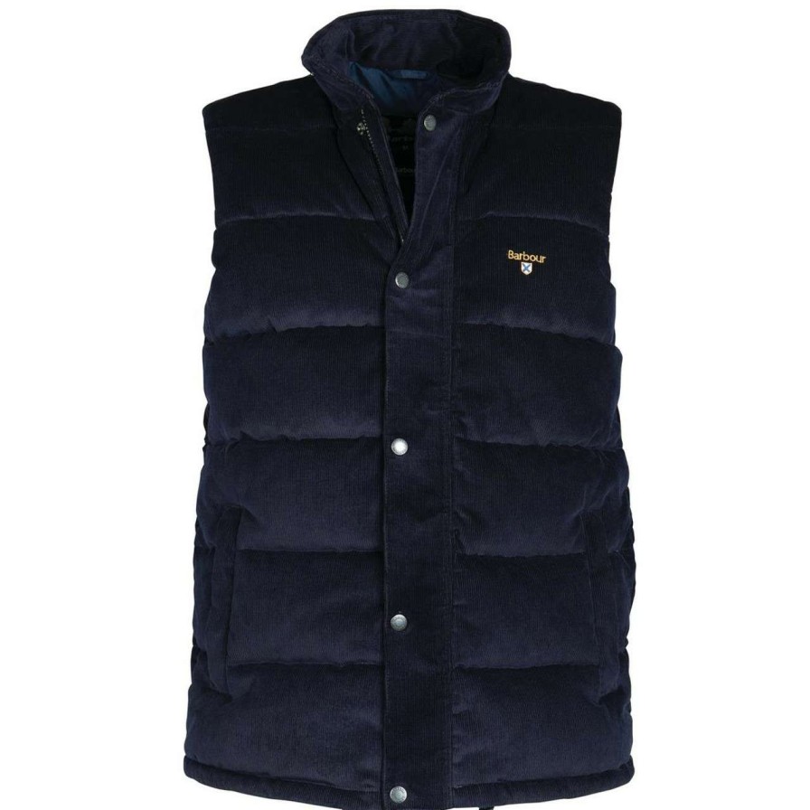 Clothing * | Discount Barbour Mens Cord Baffle Gilet Navy/Ivy Tartan